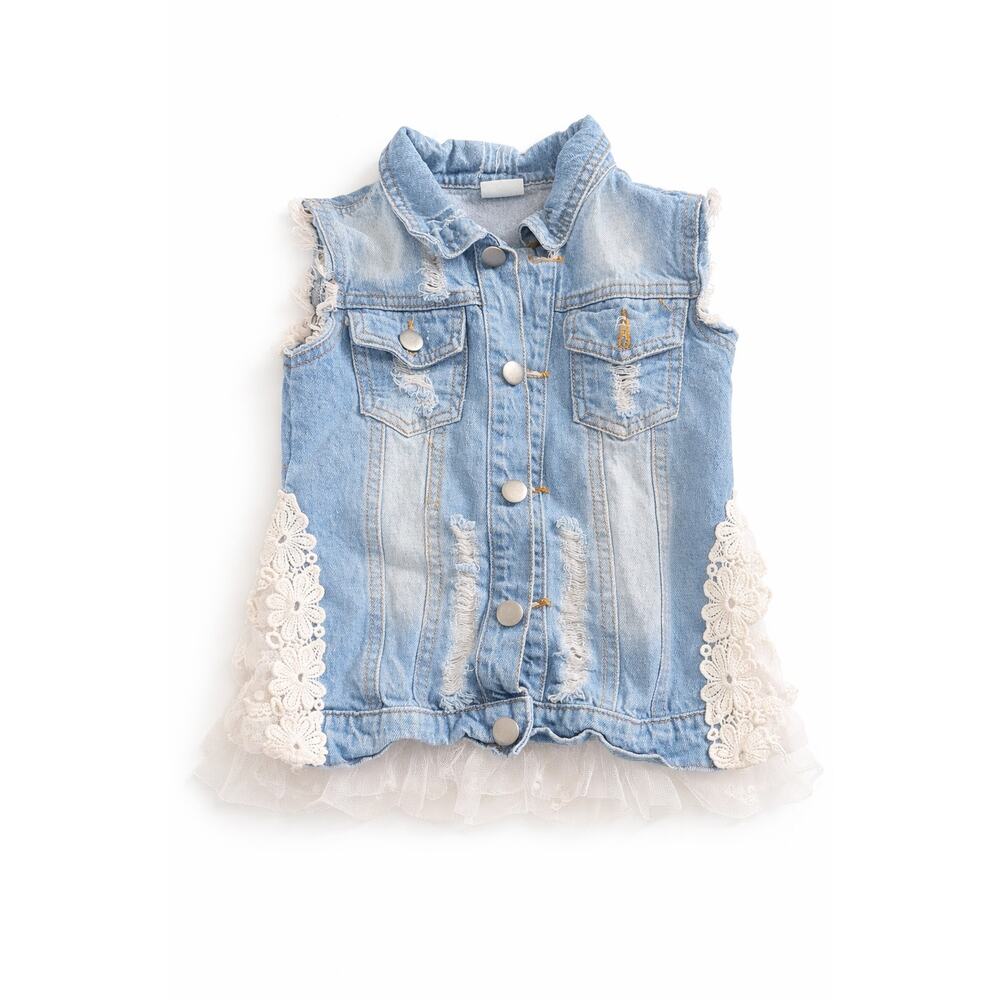 M.L. Kids Denim & Lace Button Front Vest - Girls Size 7